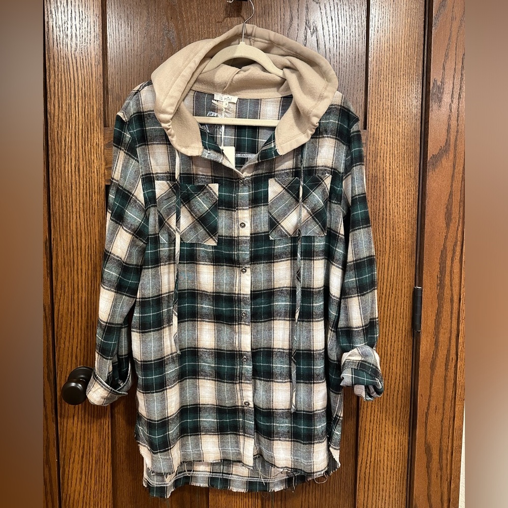Hooded Button Down Plaid/Flannel For Women - Size Small NWT